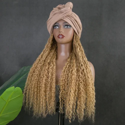 #27 Honey Blonde Grab & Go Braids Band Wig Boho Style With Human Hair Curls -Hot Lingerie Hub human hair boho box braids for black woman