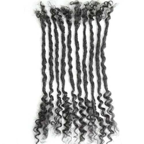 Human Hair Loc Extensions With Curly Ends- Natural Black #1B