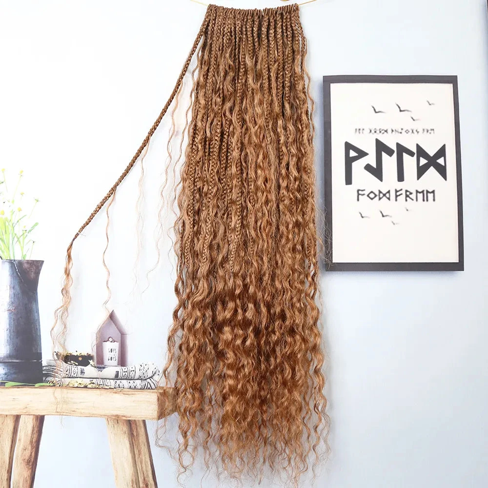 Light Brown Crochet Boho Box Braids With Human Hair Curls 7 Light Brown Crochet Boho Box Braids With Human Hair Curls - Image 5