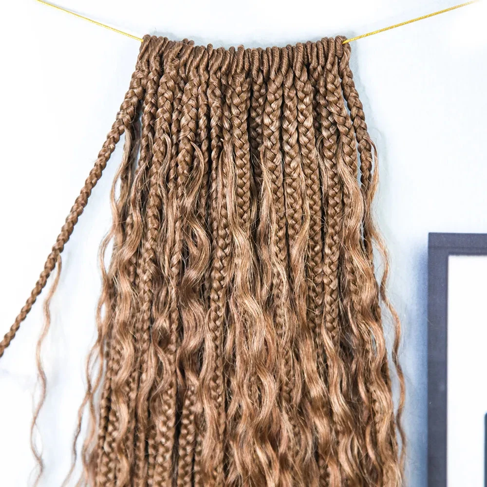 Light Brown Crochet Boho Box Braids With Human Hair Curls 4 Light Brown Crochet Boho Box Braids With Human Hair Curls - Image 2