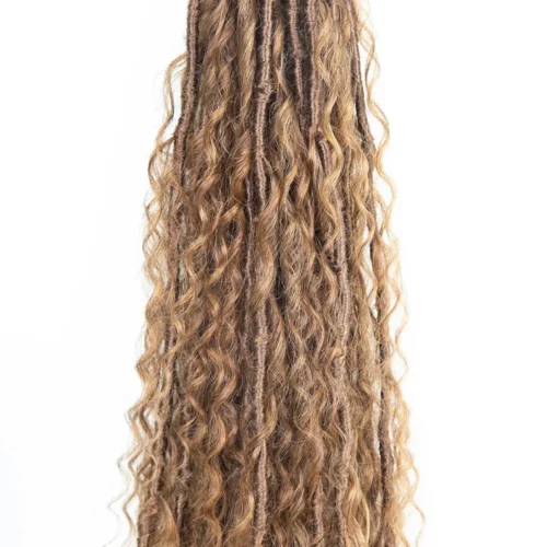 Pre-looped Light Auburn Crochet Boho Locs With Human Hair Curls -Hot Lingerie Hub medium brown crochet soft locs