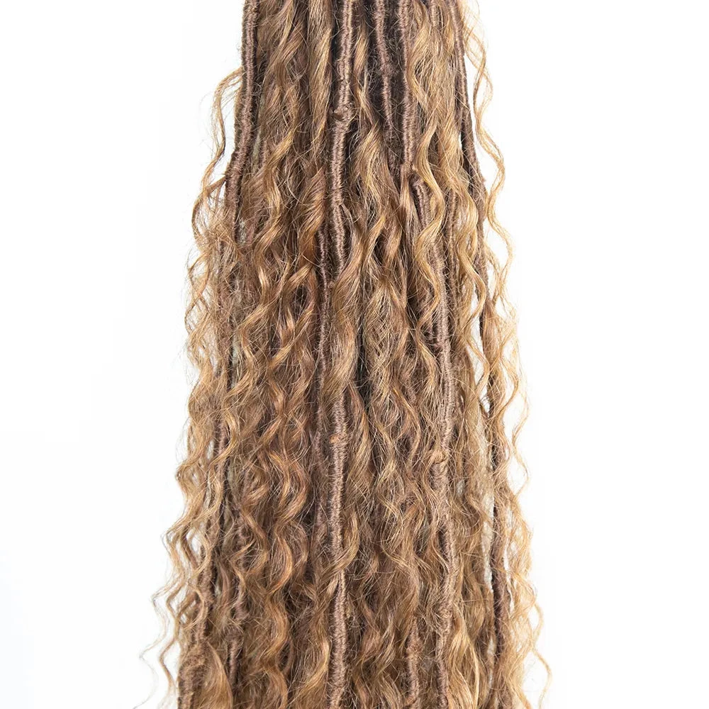 Pre-looped Light Auburn Crochet Boho Locs With Human Hair Curls 9 Pre-looped Light Auburn Crochet Boho Locs With Human Hair Curls - Image 7