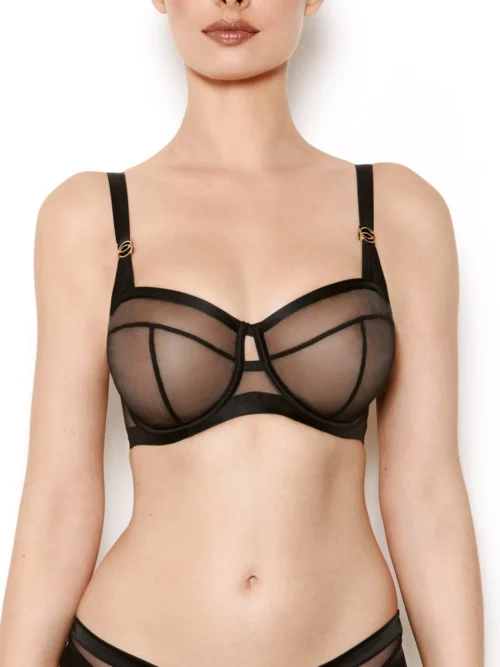 Nina Black Non Padded Mesh Bra With Silk Trims 8 Nina Black Non Padded Mesh Bra With Silk Trims -Hot Lingerie Hub nina sheer black bra front scaled