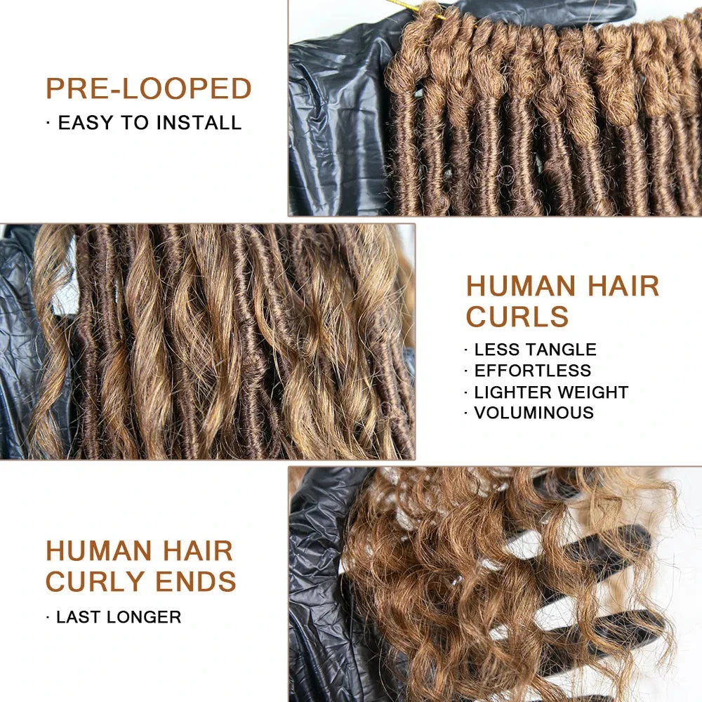 Pre-looped Light Auburn Crochet Boho Locs With Human Hair Curls 6 Pre-looped Light Auburn Crochet Boho Locs With Human Hair Curls - Image 4