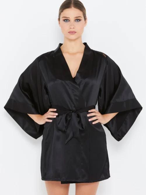 Sophia Black Silk Robe -Hot Lingerie Hub sophia black silk robe front scaled