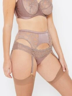 Sophia Café Lace High Waist Suspender Belt